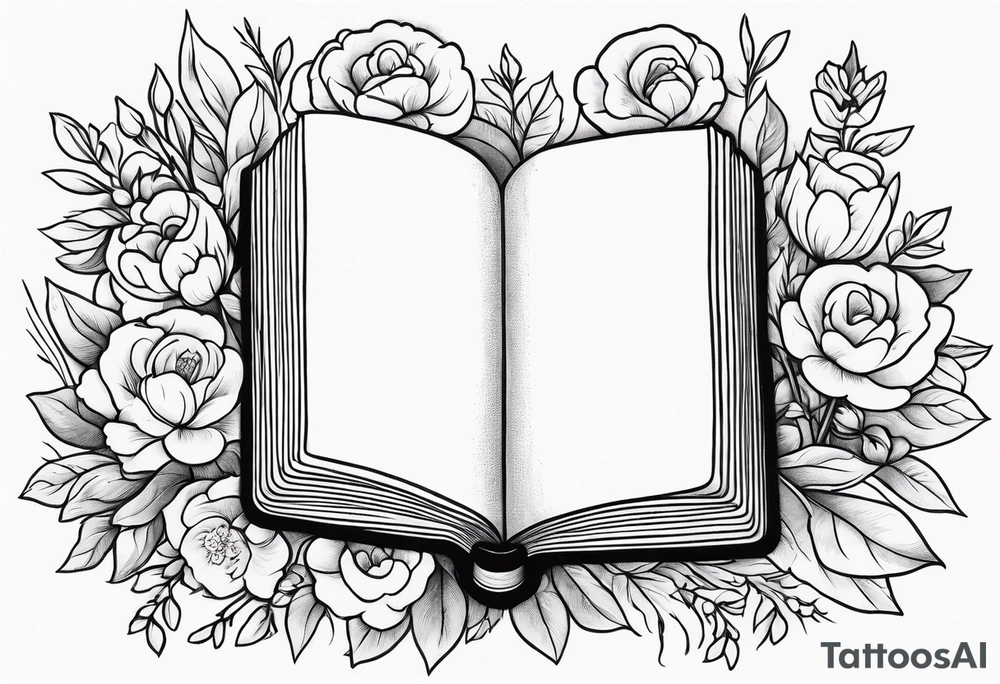 Bible surrounded by flowers tattoo idea