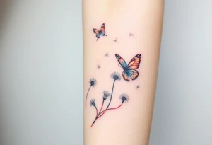 ethereal butterflies with vines of dandelions blowing in the wind tattoo idea