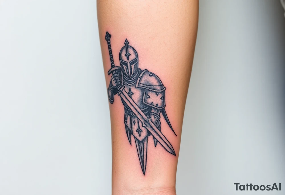 realistic
knight with sword tattoo idea