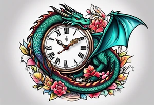 Dragon kawaii , clock, cross tattoo idea