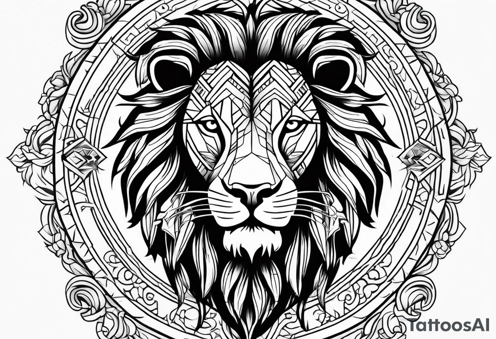 Lion traditional tattoo with cross tattoo idea