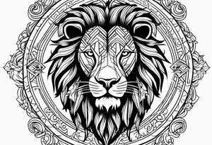 Lion traditional tattoo with cross tattoo idea
