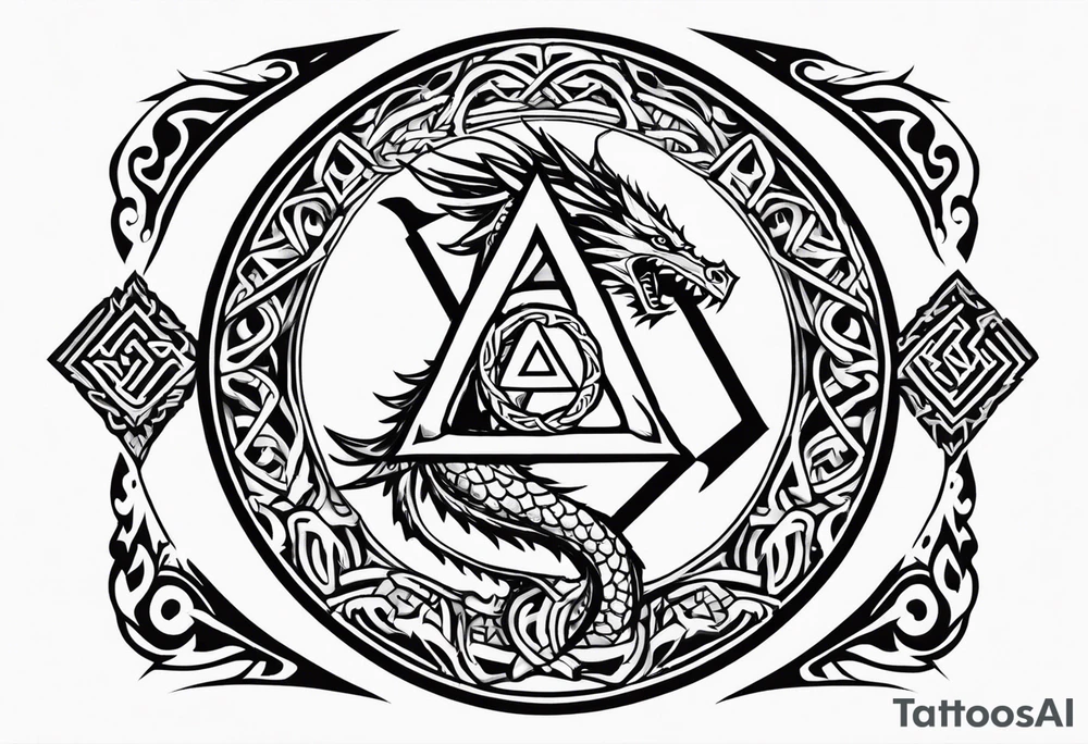 Sword shield dragon Valhalla valknut tattoo idea