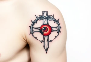 A Crown of Thorns Around a red-Eyed Cross tattoo idea