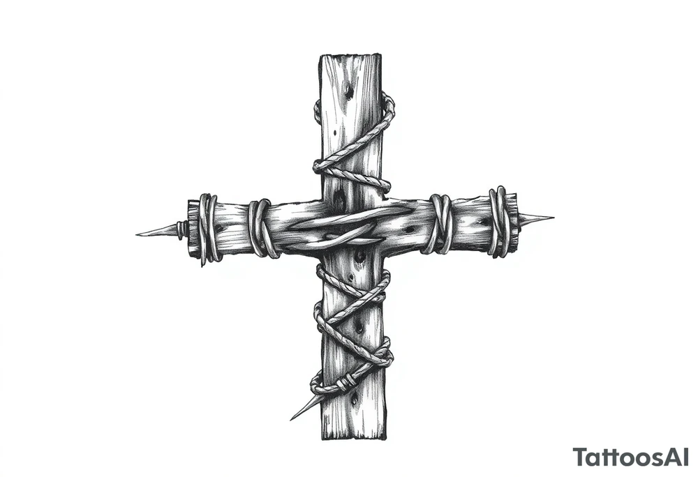 Cross wrapped in barb wire tattoo idea