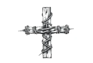 Cross wrapped in barb wire tattoo idea