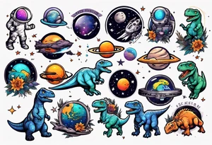 space themed with dinosaurs tattoo idea
