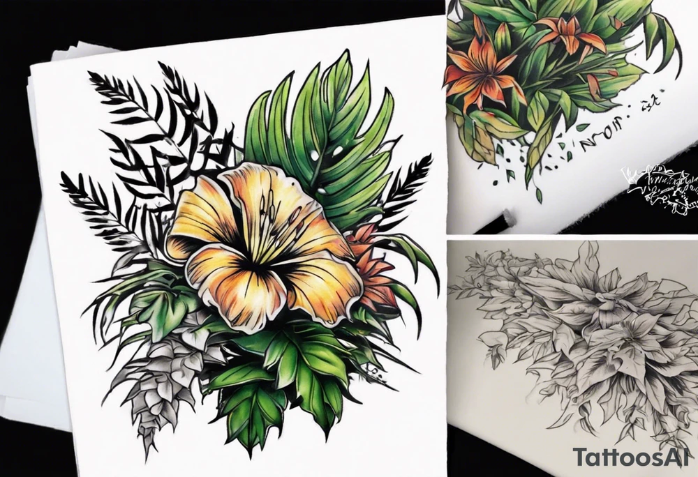 Word ‘power’ on top of plants tattoo idea