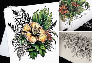 Word ‘power’ on top of plants tattoo idea