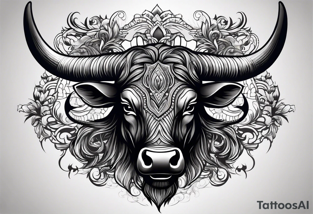 Evil, scary bull with horns surrounded my fill work for back tattoo tattoo idea