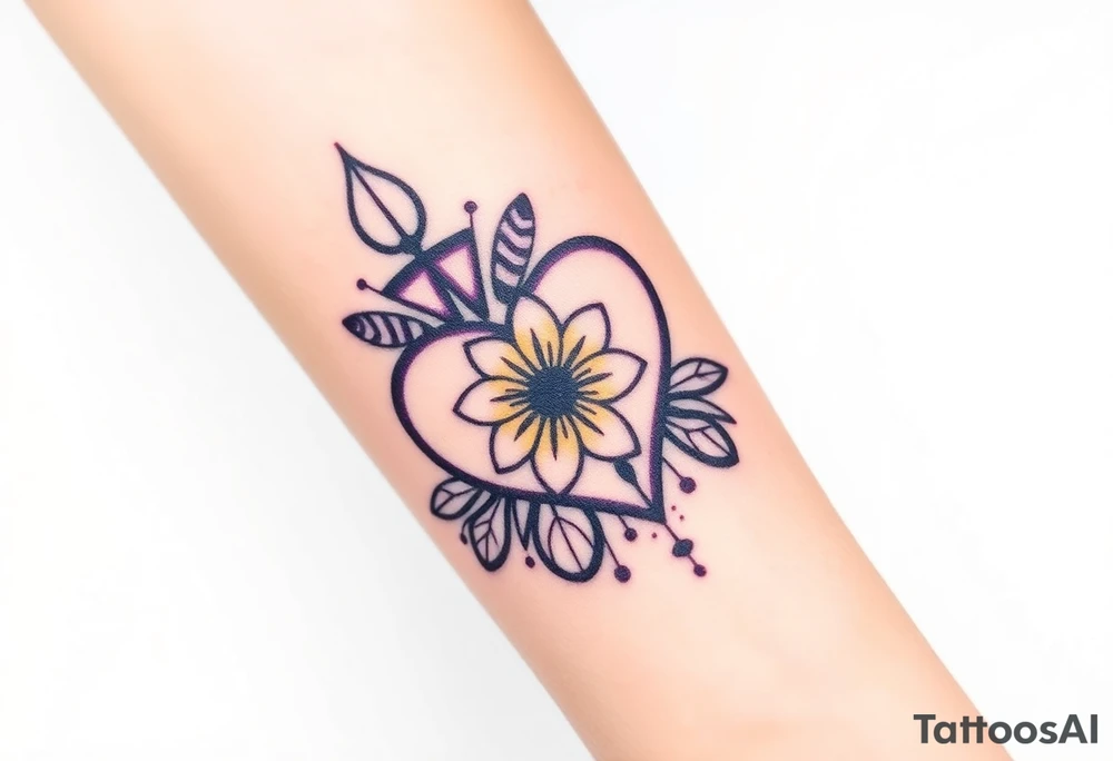 simple with Purple Hearts with yellow daisy. tattoo idea