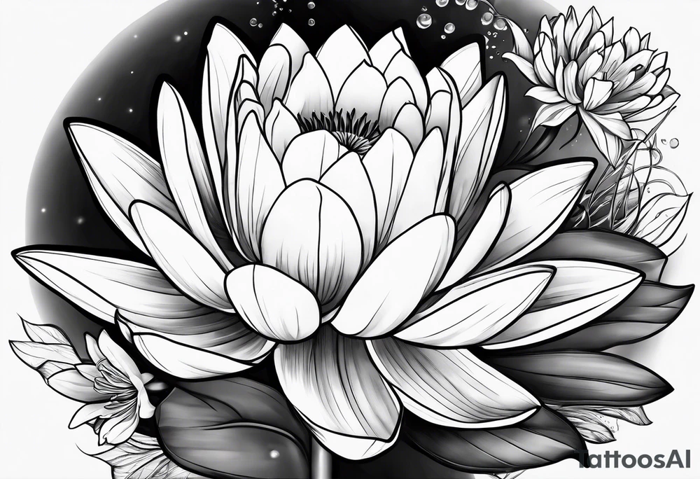 A bouquet with one water lily flower and one tulip tattoo idea