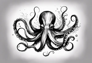 Using the watercolor technique to create a soft, flowing depiction of an octopus, with b and w that bleed outside the lines to represent the fluidity of water. tattoo idea