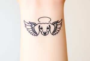 Dachshund ears inside wings with a halo above tattoo idea