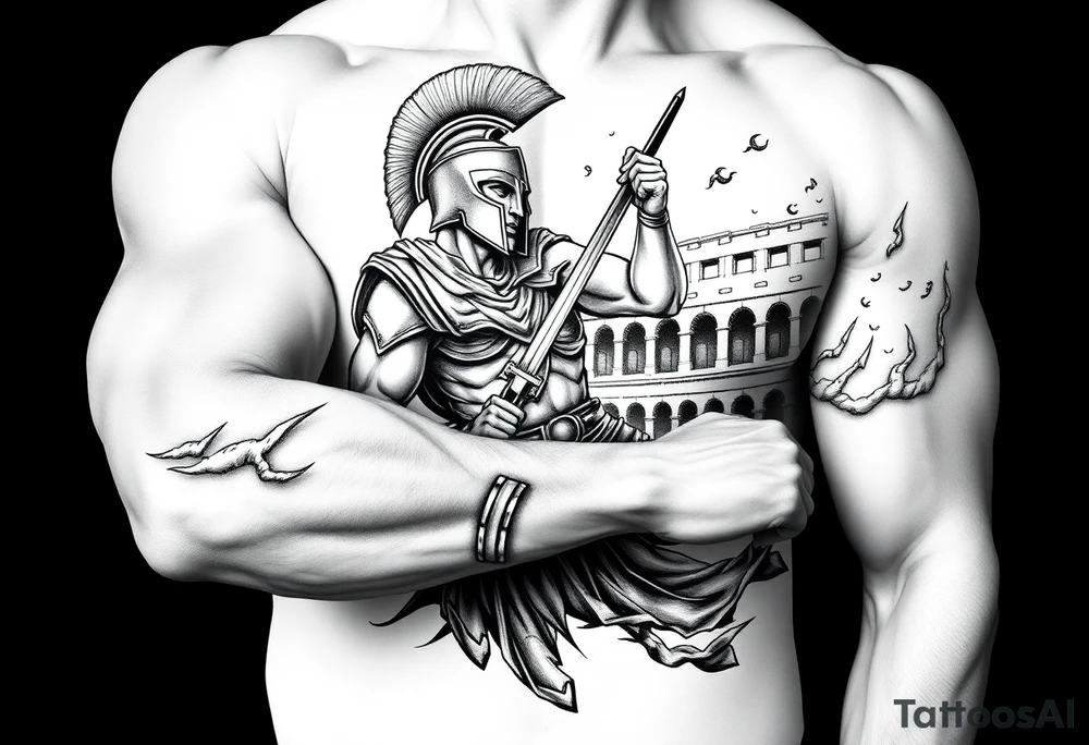 Spartan fighting in the Colosseum tattoo idea