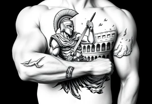 Spartan fighting in the Colosseum tattoo idea
