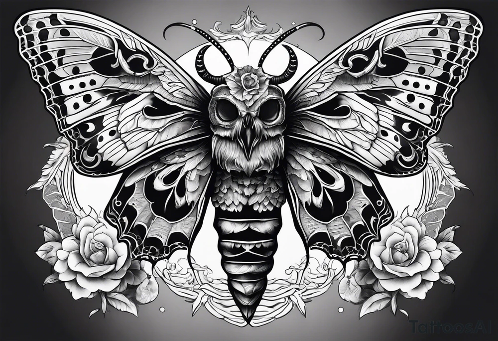 Death moth with rams skull tattoo idea