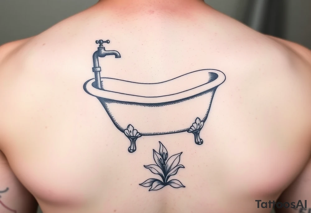 clawfoot bathtub with faucet and lily coming up out the floor tattoo idea