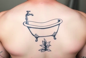 clawfoot bathtub with faucet and lily coming up out the floor tattoo idea