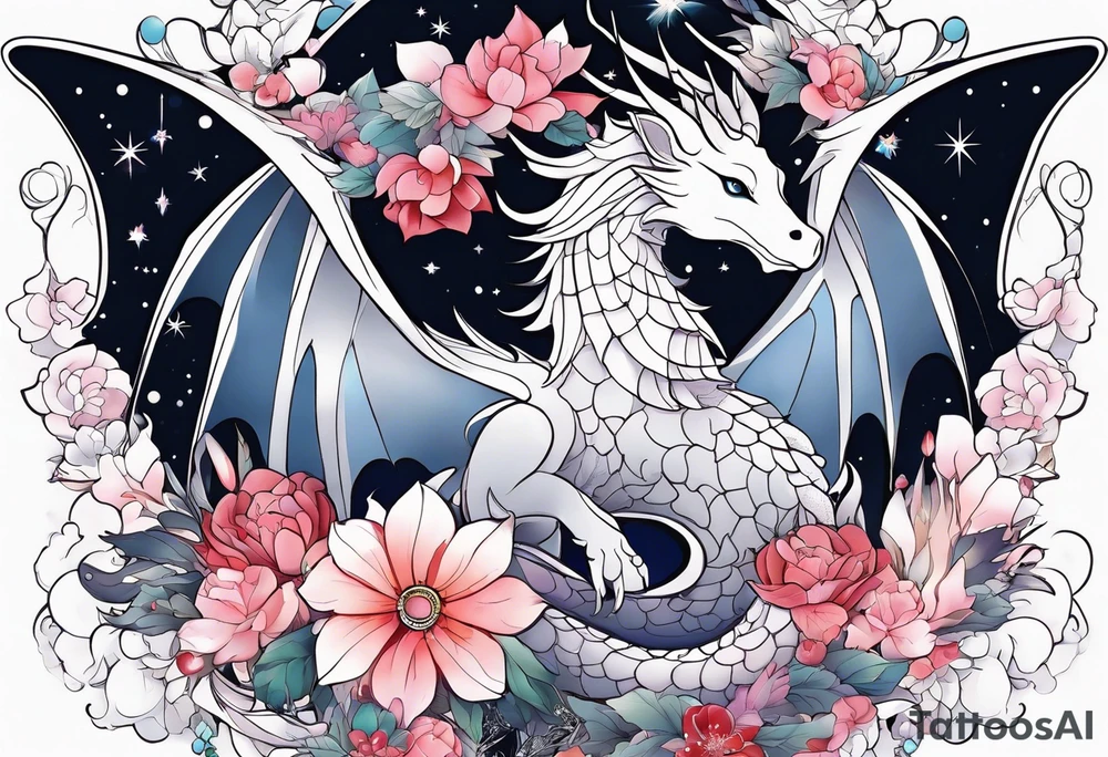Constellation, wing , snow , cross , dragon female japan kawaii , flower tattoo idea