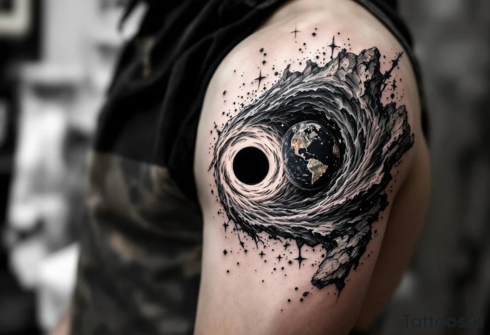 2 different worlds on each side of a black hole tattoo idea