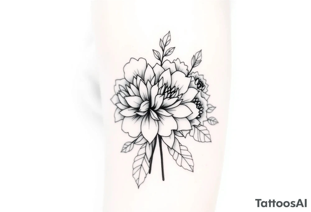 Rose and Chrysanthemum bouquet tattoo tattoo idea