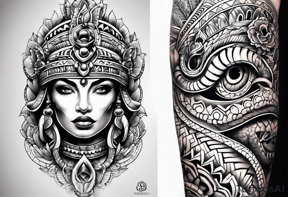 aztec snake sleeve tattoo idea