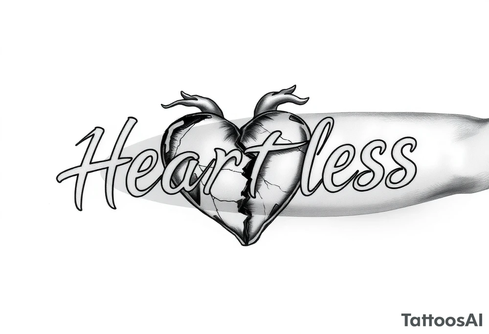 Heartless words written with broken real heart design tattoo idea