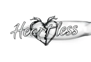 Heartless words written with broken real heart design tattoo idea