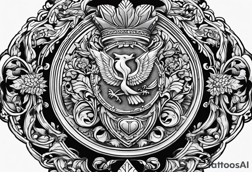family crest with Whidbey Island, Cambodia, Scotland, Ghana, Liberia, Haiti tattoo idea