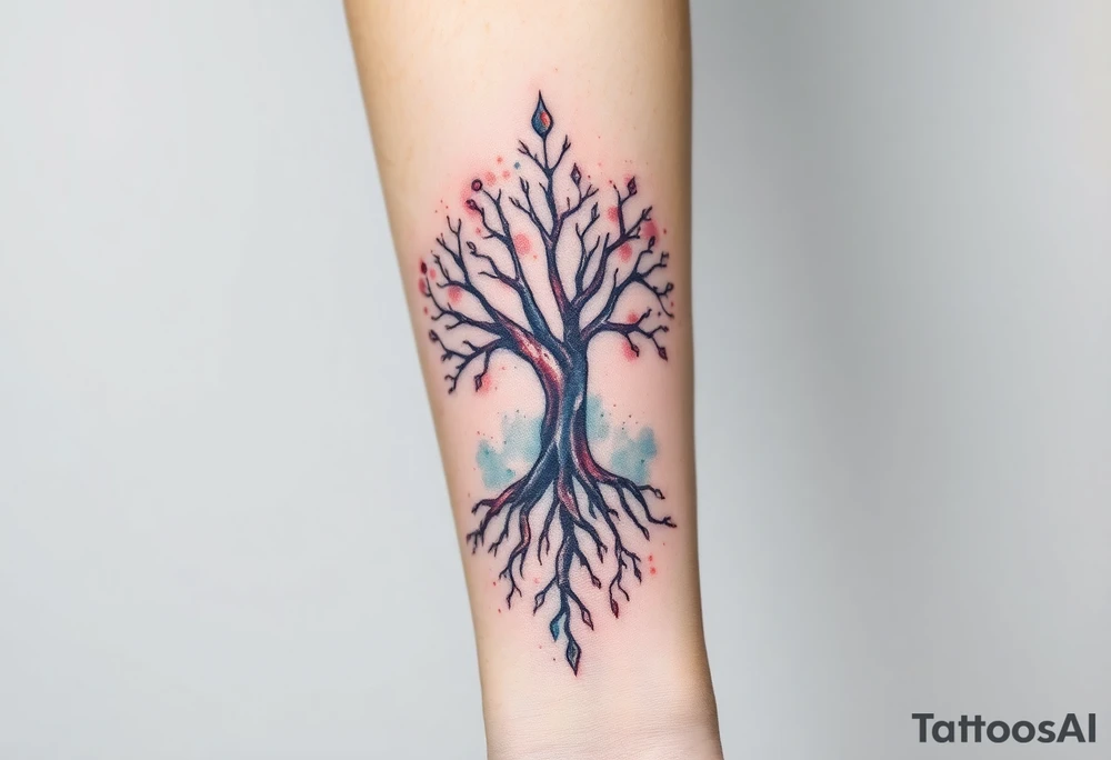 mystical tree of life with cosmic roots and celestial branches tattoo idea