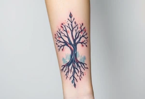 mystical tree of life with cosmic roots and celestial branches tattoo idea