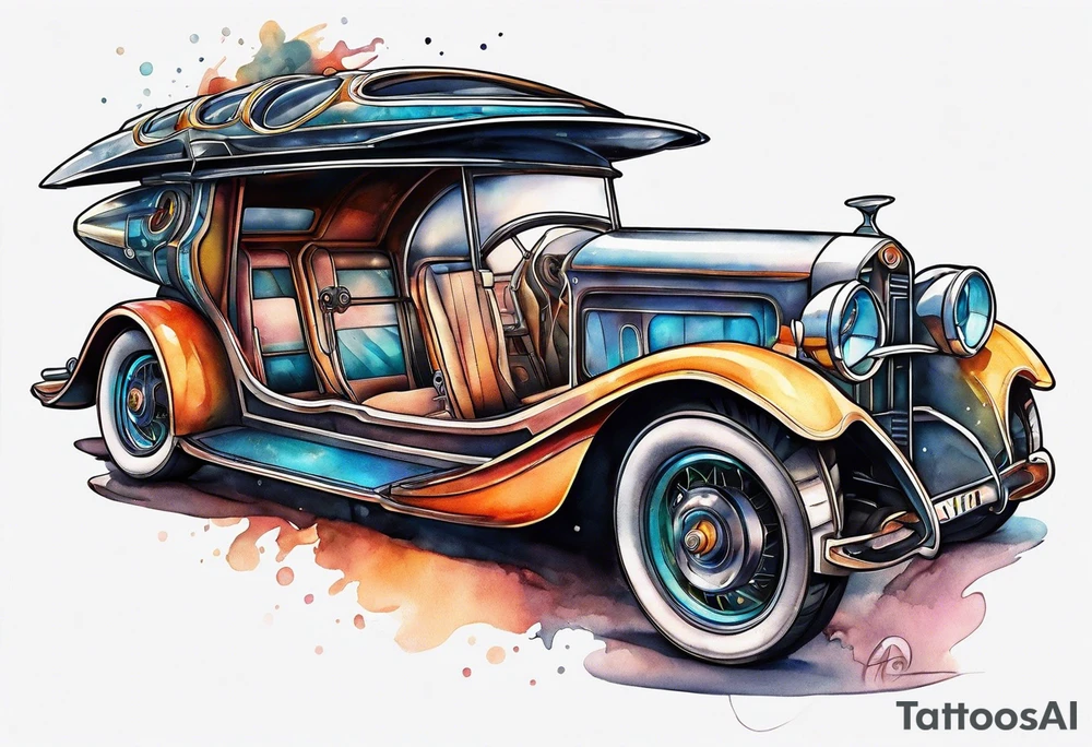 futuristic time machine flying car tattoo idea