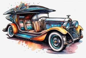 futuristic time machine flying car tattoo idea