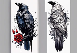 a wolf and a raven back to back facing opposite direction tattoo idea