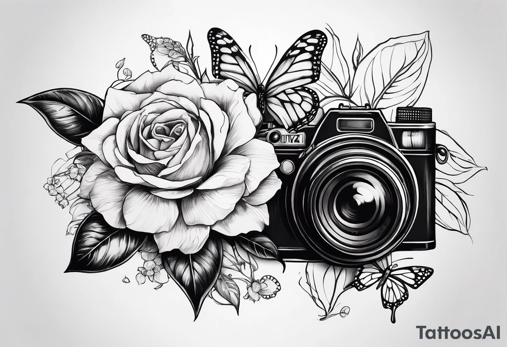 Flower : rose , sunflower, camera, butterfly tattoo idea
