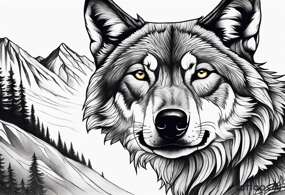 Mountains, wolf eyes underneath tattoo idea