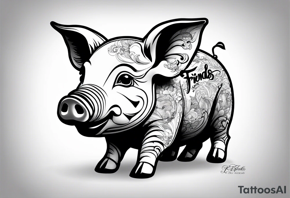 cute piglet.
with text: "friends not food" tattoo idea