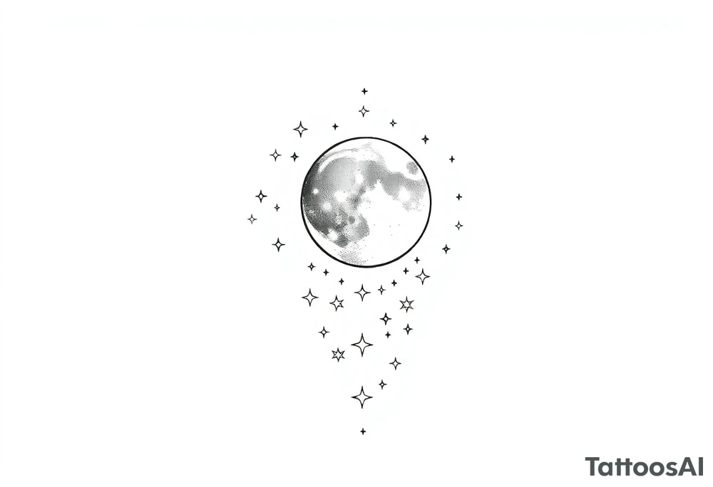 1x10^23 surrounded by cascade of stars and moon tattoo idea