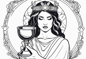a woman with a halo holding a chalice tattoo idea