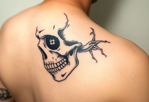 right side of a skull with cryptococcus neoformans out of its eyes and mouth tattoo idea