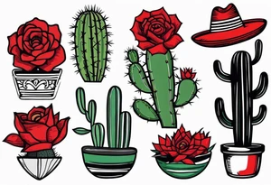 red rose, Mexican hat,  cactus, no skeleton tattoo idea