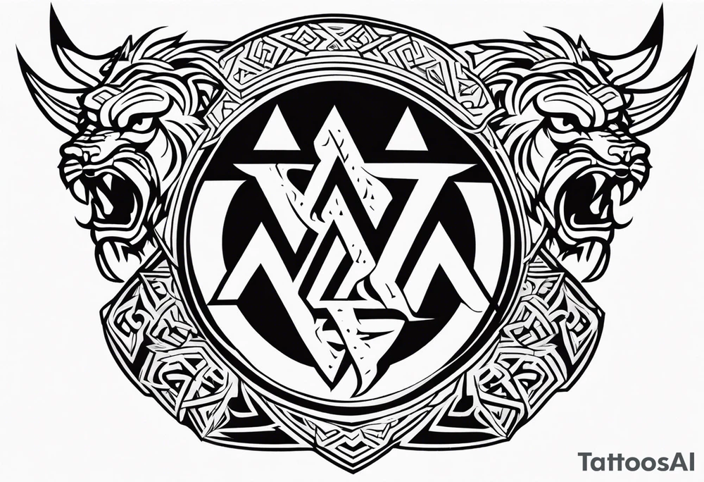 Valhalla sword shield dragon axe Valknut tribal lion tattoo idea