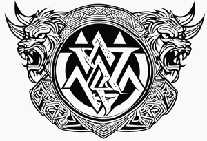 Valhalla sword shield dragon axe Valknut  tribal lion tattoo idea