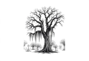 Oak trees with Spanish moss in a cemetery tattoo idea