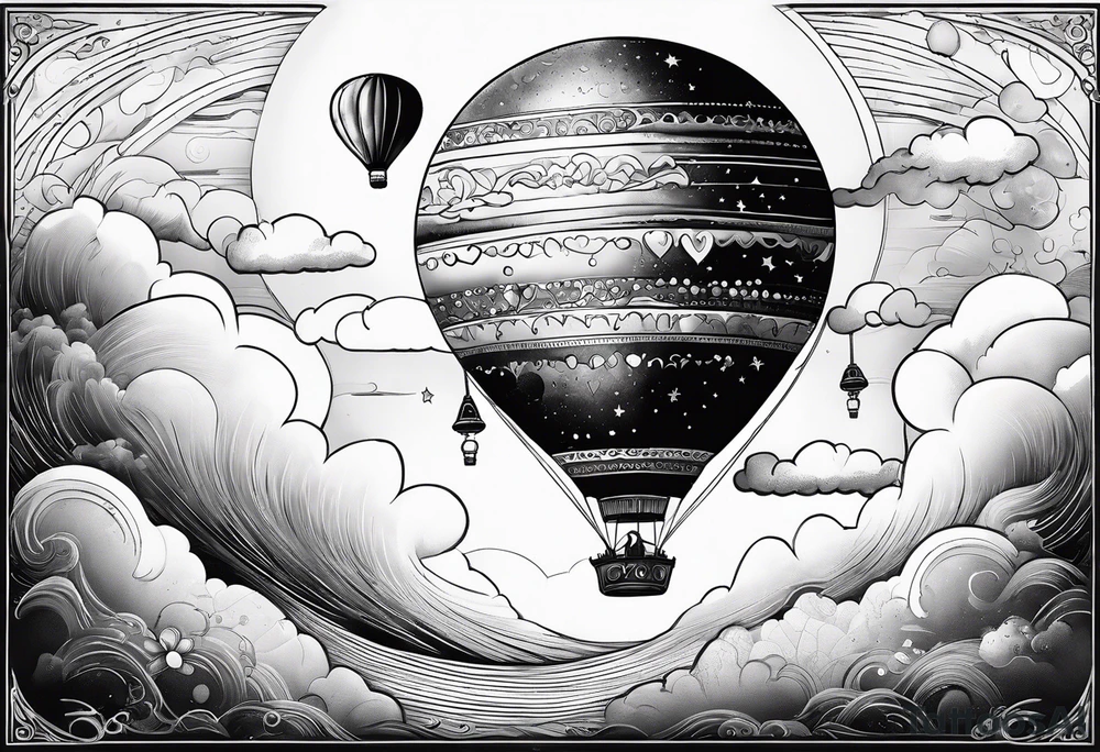 a crescent moon, the planet Saturn, two clouds and a floating heart balloon with string tattoo idea