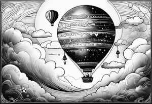 a crescent moon, the planet Saturn, two clouds and a floating heart balloon with string tattoo idea