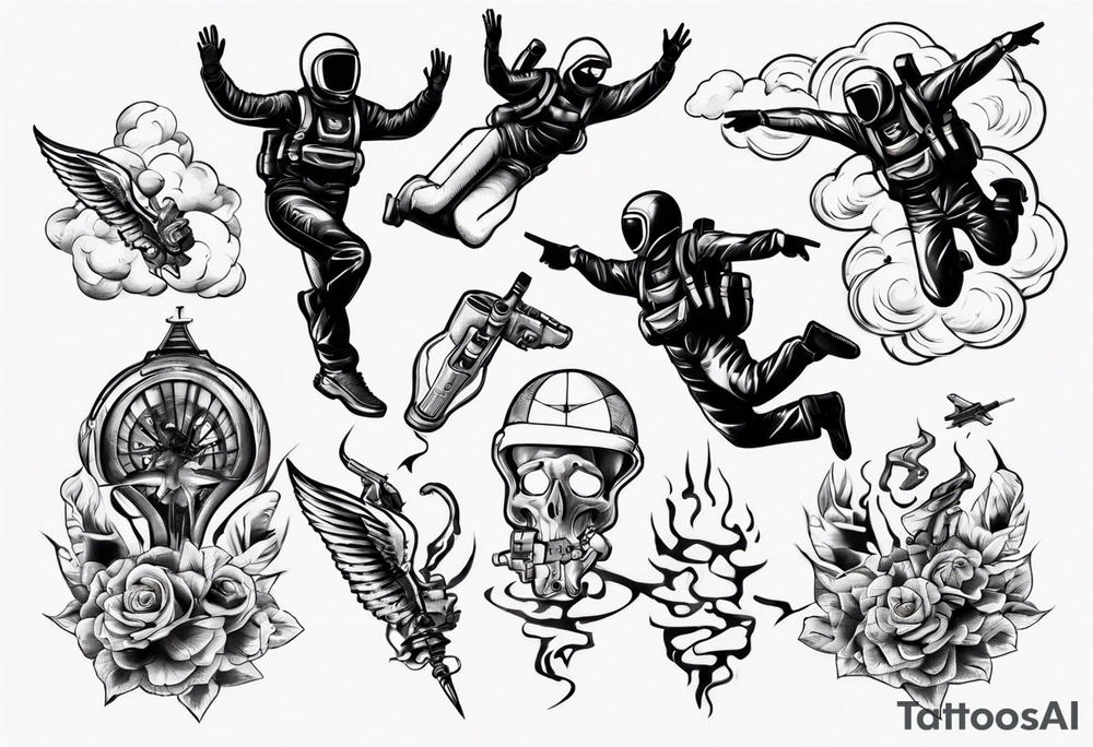 skydiving and shooting guns tattoo idea