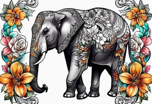 elephant with flowers tattoo idea