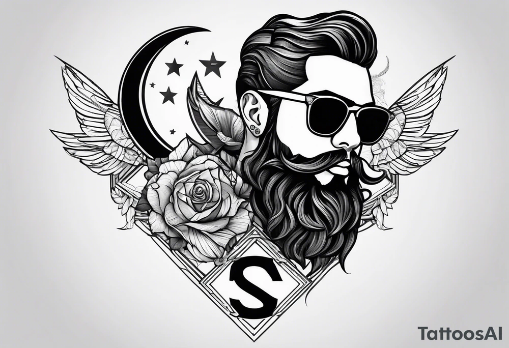 capricorn with beard and sunglasses tattoo idea